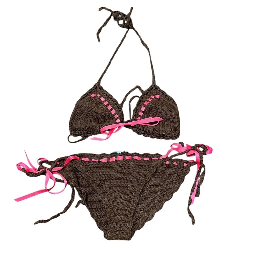 Anna Kosturova Knit Brown & Pink Coquette Bikini